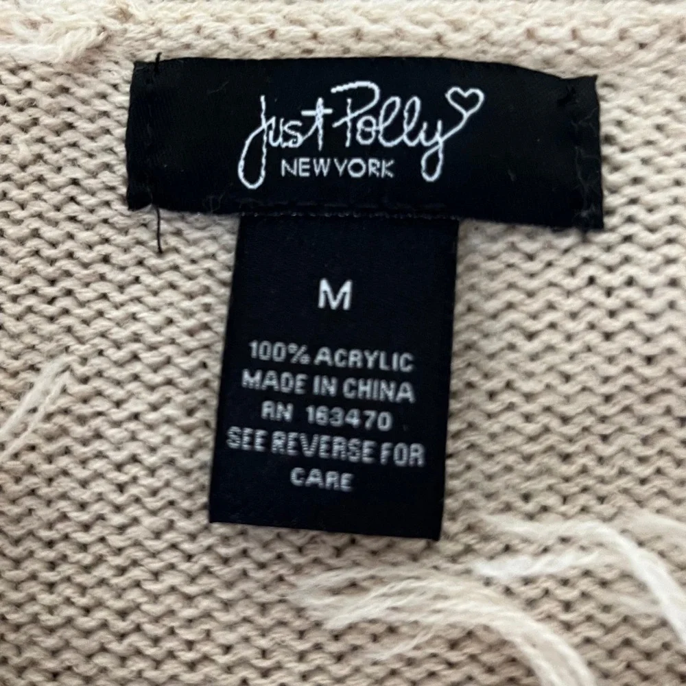 Just Polly Kiss Sweater Top Women's Medium Knit Lips Print Beige‎